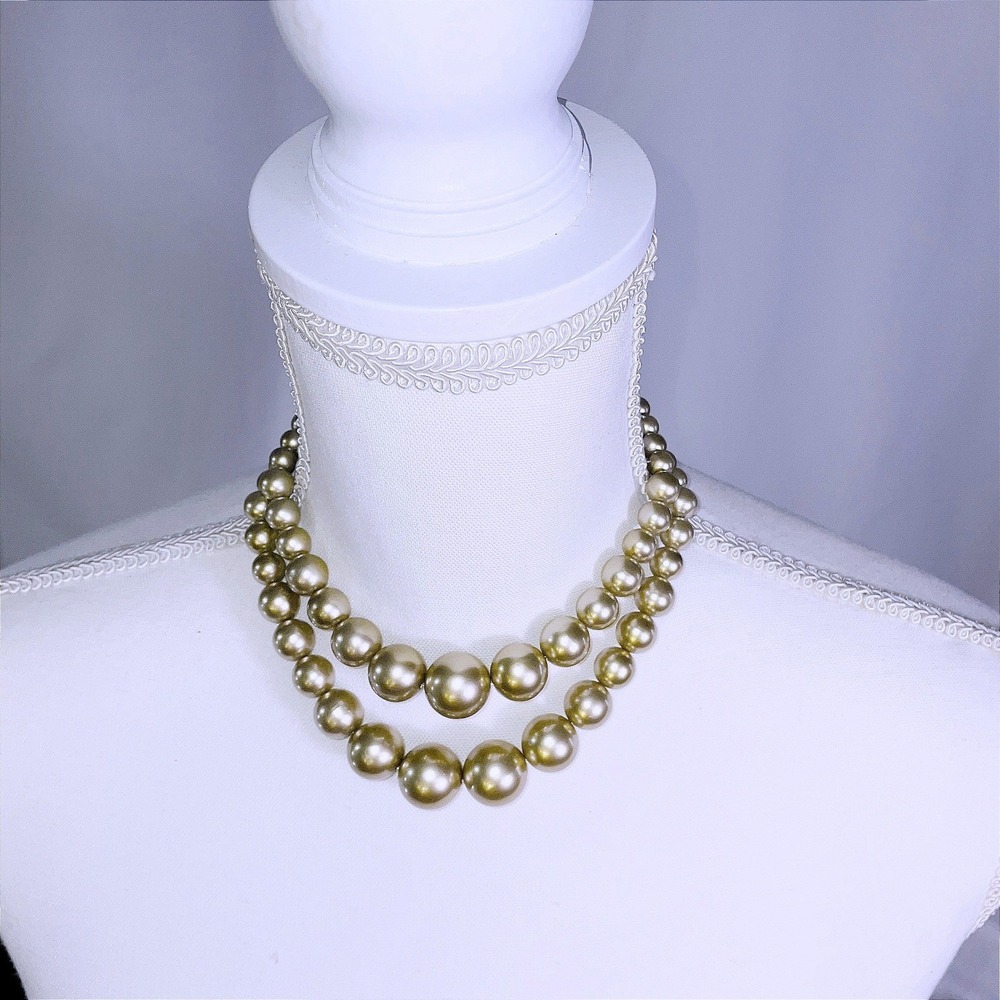 Vintage Gold Double Strand Faux Pearl Choker Necklace Chunky Graduated Hook 18in - Picture 2 of 15